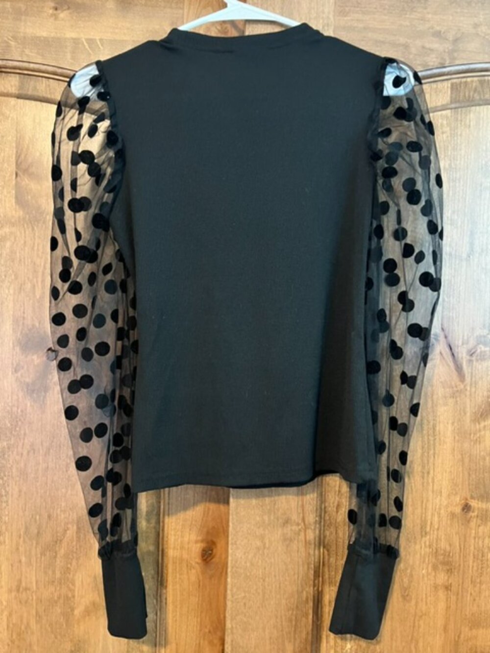 Black Sheer Sleeve Ribbed Top - Picture 2 of 2